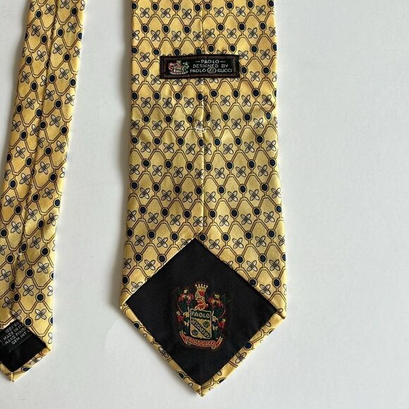 Paolo Designed By Paolo Gucci Geometric Yellow Blue 100% Silk Tie Made in Italy - Picture 4 of 8